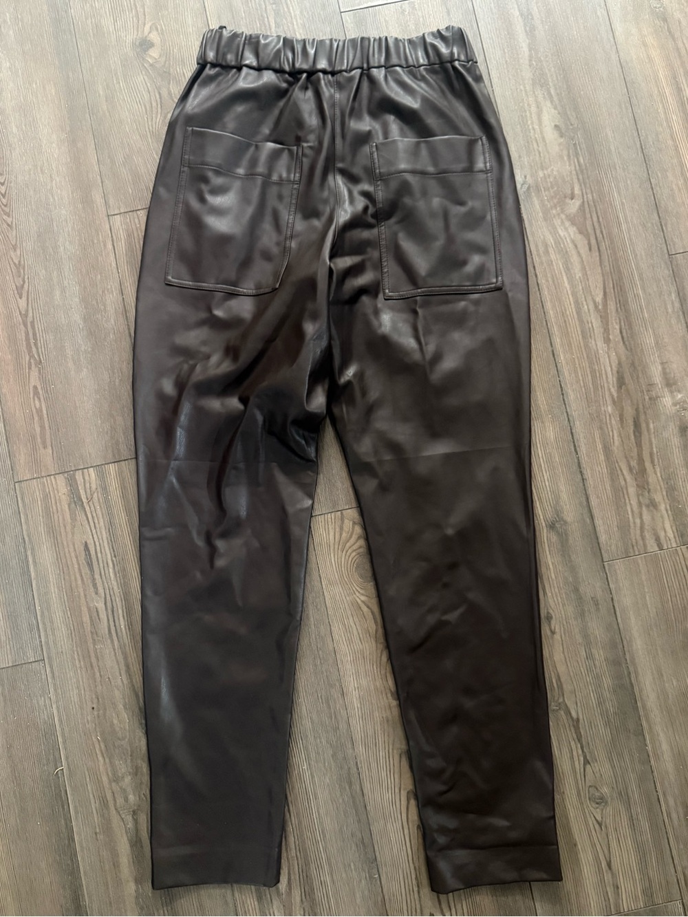 Tibi Faux Leather Pants Medium Brown High Rise Pull On Tapered Leg